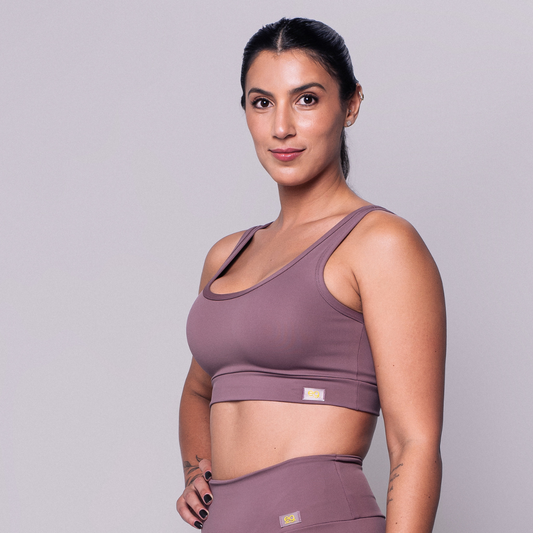 Top Fitness Feminino Cacau com Alta Compressão e Proteção Solar FPU 50+