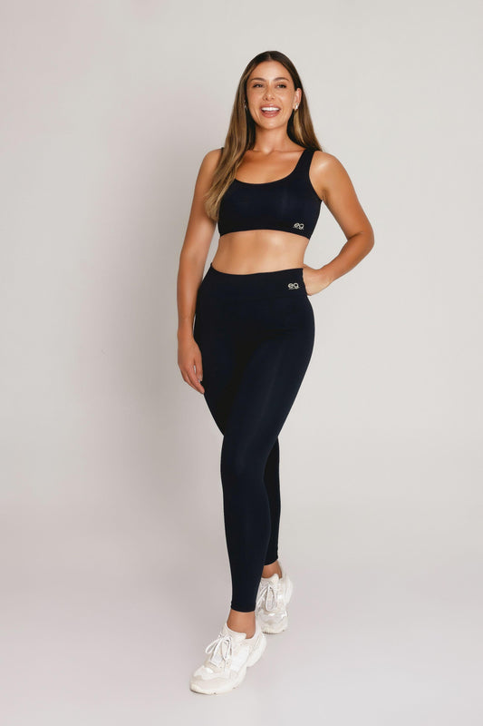 Conjunto Fitness Feminino Preto | Proteção Solar FPU 50+, LYCRA®, Conforto e Luxo