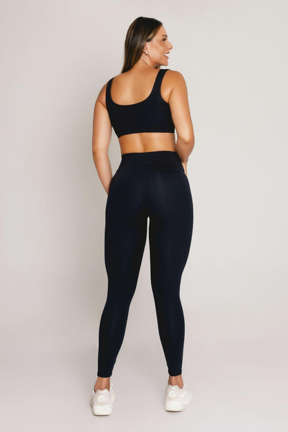 Calça Legging Fitness Preta com Alta Compressão e Proteção Solar FPU 50+