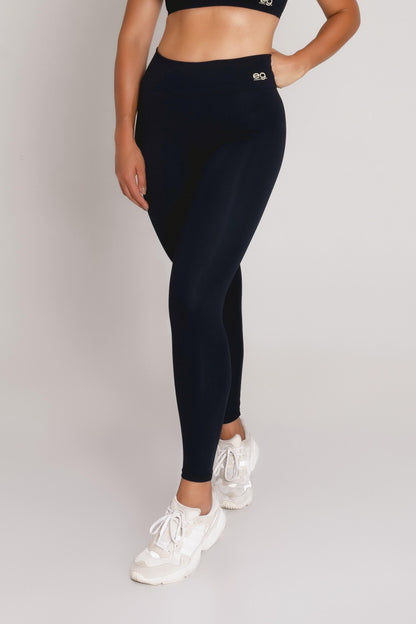 Calça Legging Fitness Preta com Alta Compressão e Proteção Solar FPU 50+