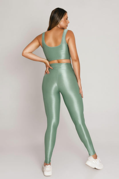 Calça Legging Fitness Feminina Verde com Alta Compressão e Proteção Solar FPU 50+