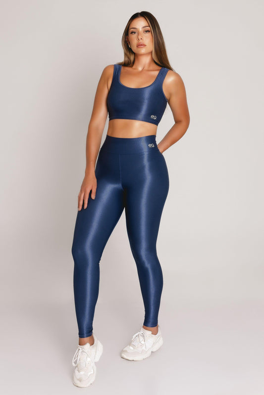 Conjunto Fitness Feminino Azul Marinho | Proteção Solar FPU 50+, LYCRA®, Conforto e Luxo
