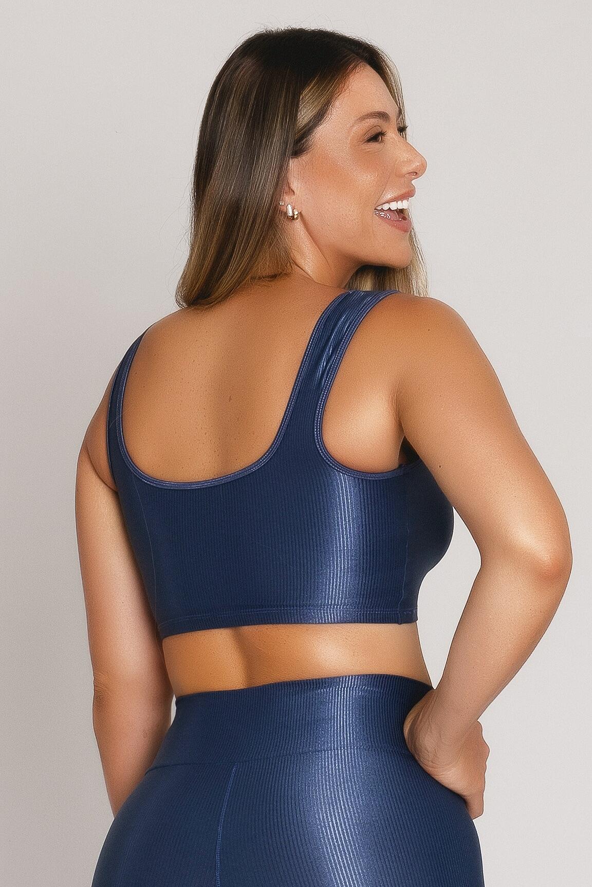 Top Fitness Feminino Azul com Alta Compressão e Proteção Solar FPU 50+