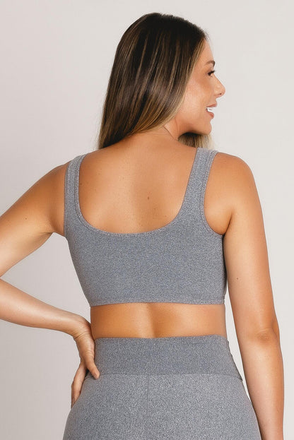 Top Fitness Feminino Cinza com Alta Compressão e Proteção UV FPU 50+ Moda Fitness com Tecnologia, Estilo e Conforto