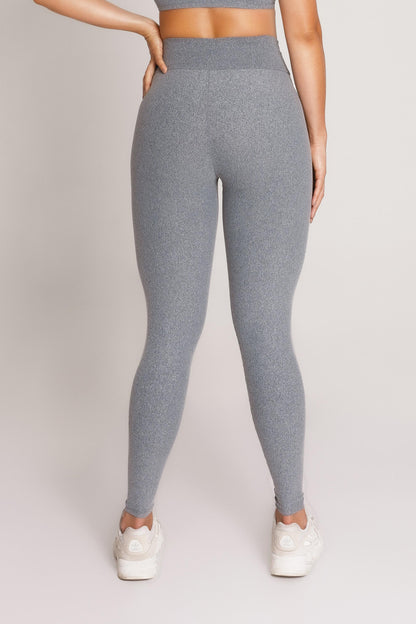Calça Legging Fitness Feminina Cinza com Alta Compressão e Proteção Solar FPU 50+