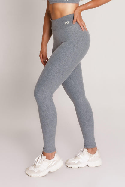 Calça Legging Fitness Feminina Cinza com Alta Compressão e Proteção Solar FPU 50+